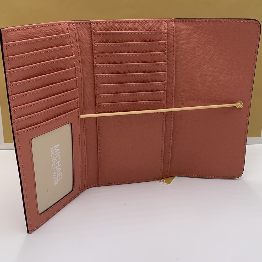 MICHAEL KORS JET SET TRAVEL LARGE TRIFOLD WALLET SUNSET ROSE COLOR - Picture 6 of 14